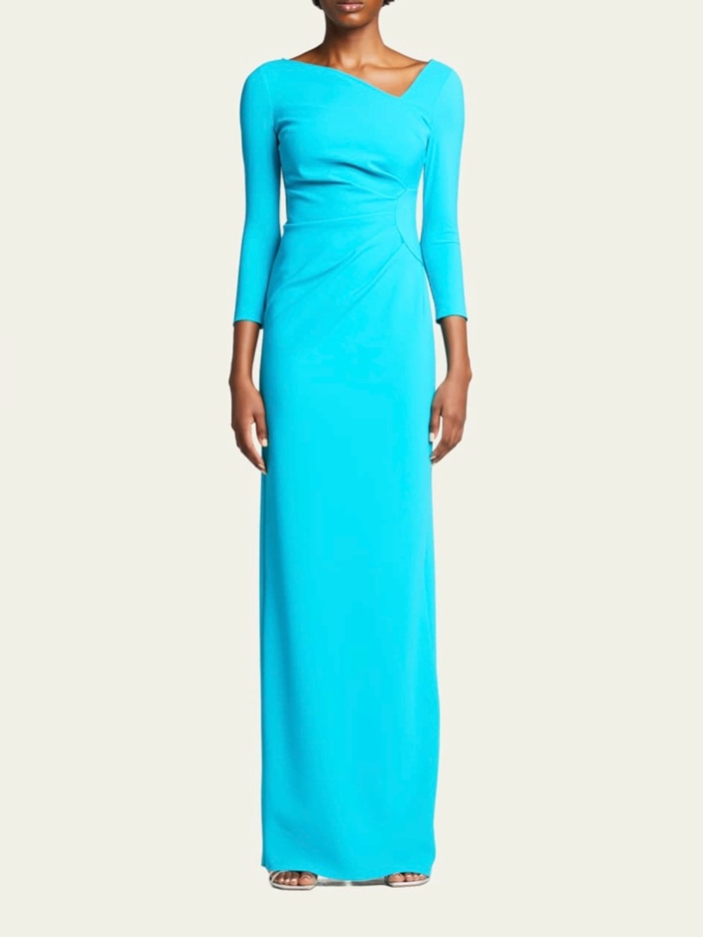 Rickie Freeman For Teri Jon New Asymmetric Neck Column Gown In Turquoise Size 6